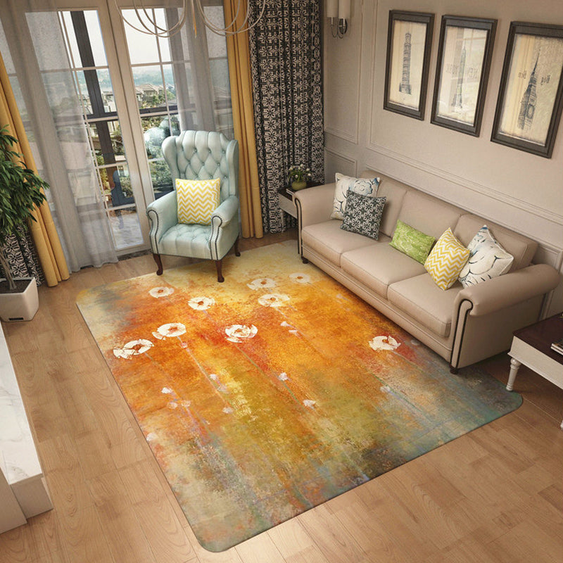 BowLift | Shabby Chic Watercolor Pattern Rug Multicolor Polyester Rug Washable Pet Friendly Non-Slip Area Rug for Study