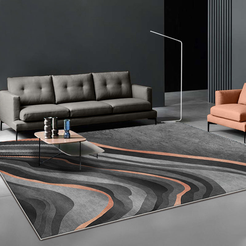 BowLift | Creative Black Modernist Carpet Polyester Swirl Striped Pattern Rug Washable Pet-Friendly Non-Slip Area Rug for Living Room