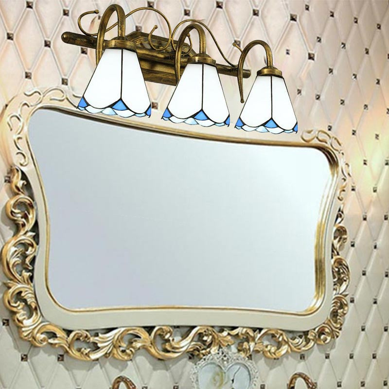 BowLift | 2/3 Light Conical Wall Lamp with White Glass Shade Vintage Double Vanity Lamp for Bathroom