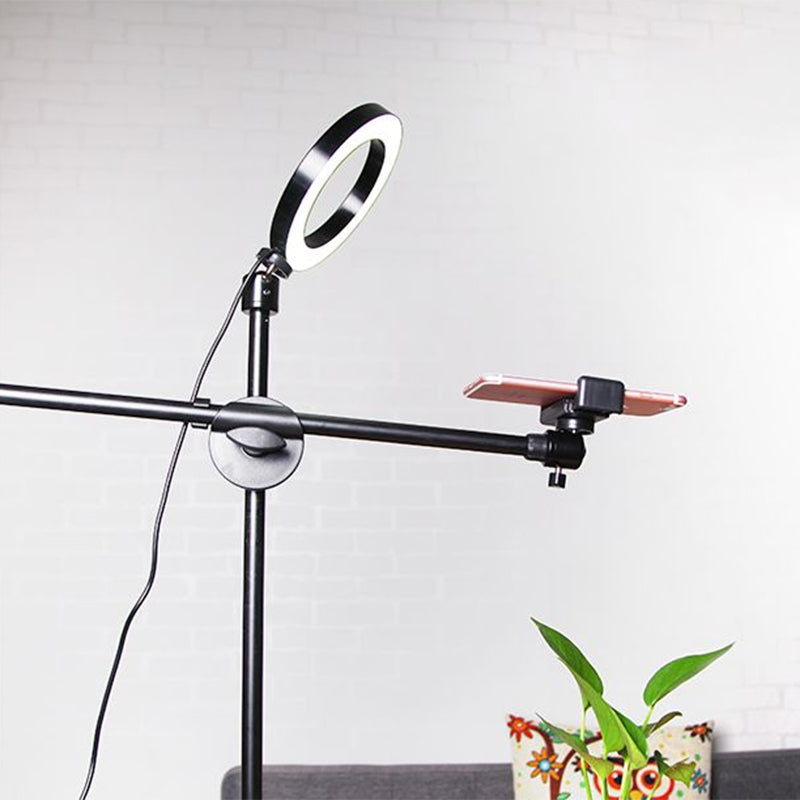 BowLift | Black round LED mirror light Simple style Metallic USB-filled flush lighting with adjustable arm