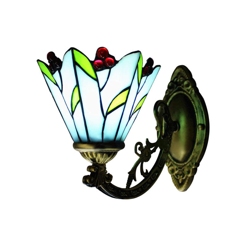 BowLift | Stained glass flower and leaf wall lamp 1 main antique Tiffany wall light in blue for kitchen