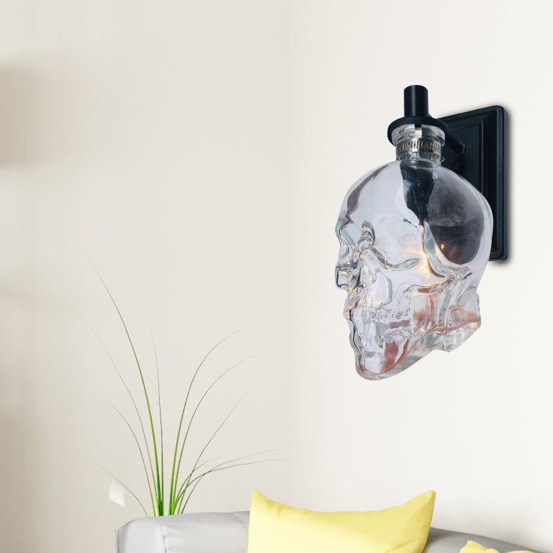 BowLift | Black Skull-Shape Wall Light Vintage Clear Glass 1 Light Living Room Wall-Mounted Lamp Fixture