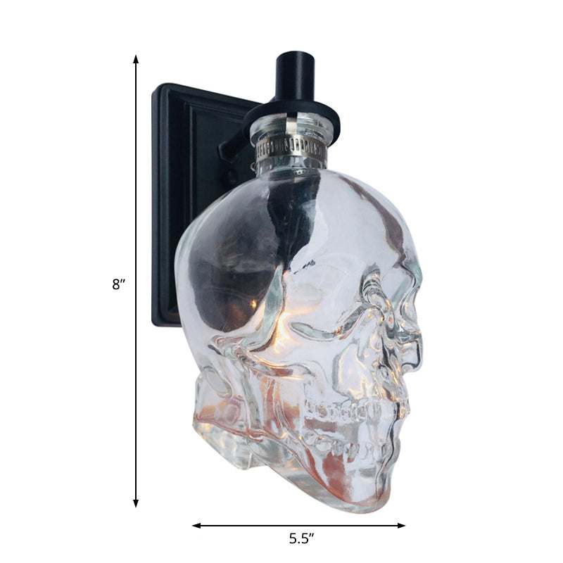 BowLift | Black Skull-Shape Wall Light Vintage Clear Glass 1 Light Living Room Wall-Mounted Lamp Fixture