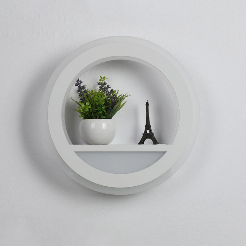 BowLift | Acrylic Halo Ring Wall Lighting Nordic White LED Wall Lamp with Shelf Design in White