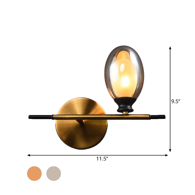 BowLift | Brass straight bar wall light Mid Century 1 head metal wall light ideas with dual oval clear/amber glass shade