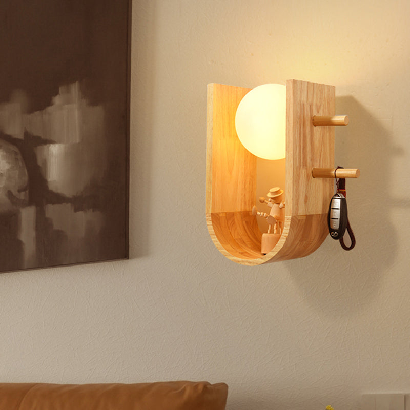 BowLift | Wood Half Oval Wall Light Modern Creative 1 Bulb Flush Mount Wall Light with Shelf Design