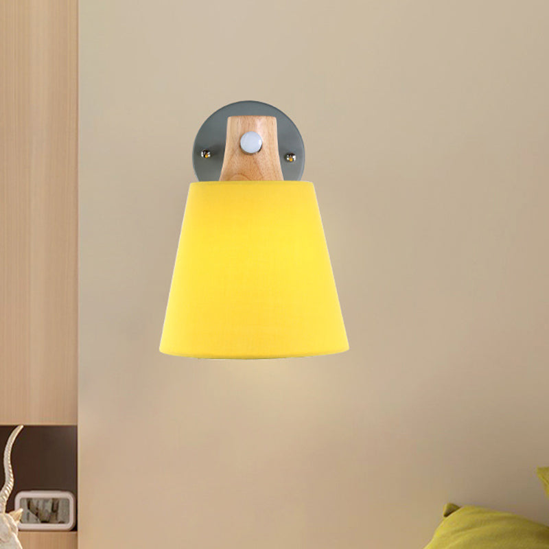 BowLift | Conical Wall Lamp Macaron Fabric 1 Head Blue/White/Yellow Wall Lighting Ideas with Straight Arm and Wood Clamp