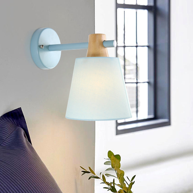 BowLift | Conical Wall Lamp Macaron Fabric 1 Head Blue/White/Yellow Wall Lighting Ideas with Straight Arm and Wood Clamp