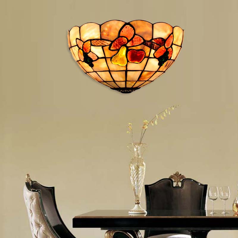 BowLift | Petal Dining Room Wall Lamp with Fruits Shell Tiffany Antique Wall Lamp in Beige for Hotel