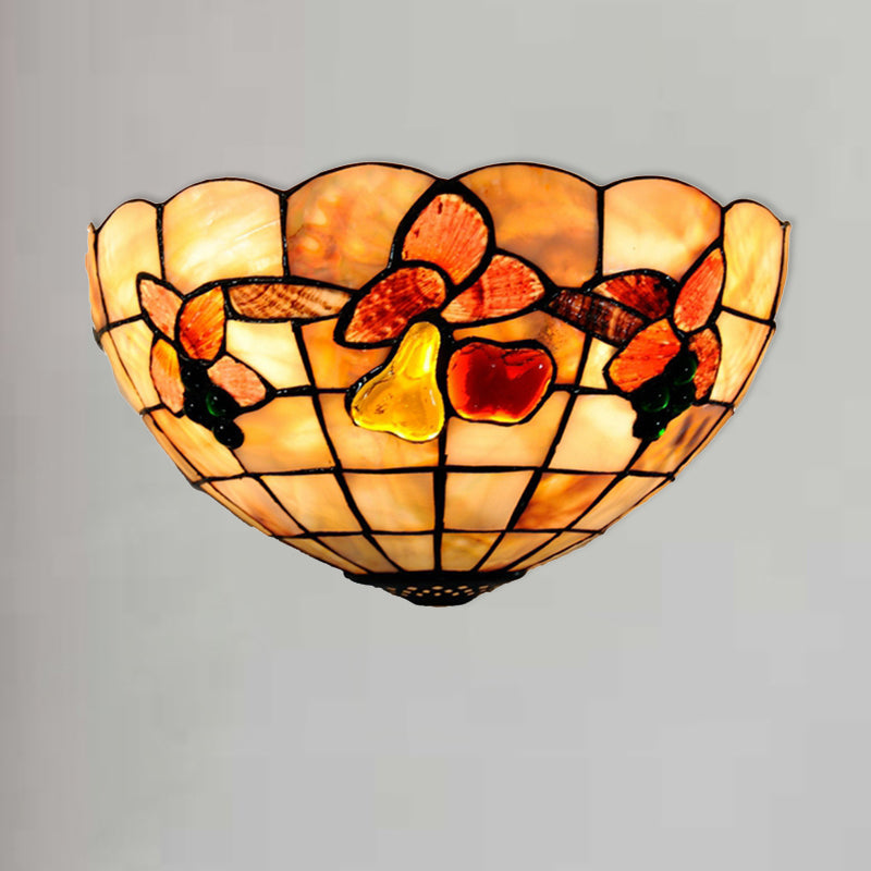 BowLift | Petal Dining Room Wall Lamp with Fruits Shell Tiffany Antique Wall Lamp in Beige for Hotel