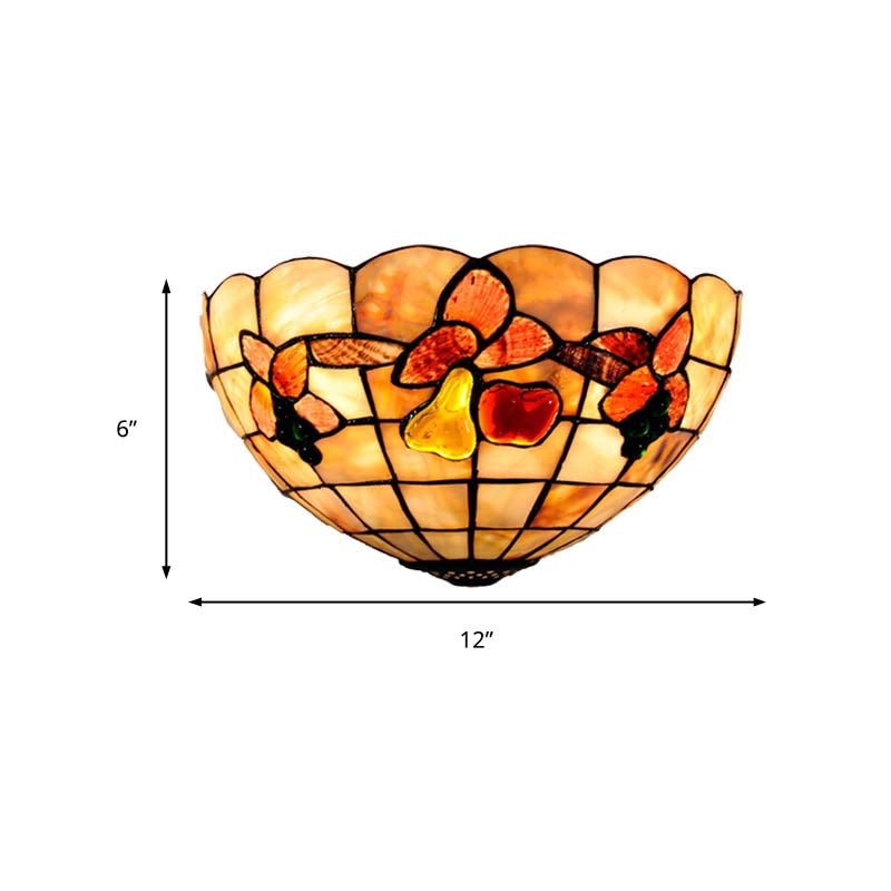 BowLift | Petal Dining Room Wall Lamp with Fruits Shell Tiffany Antique Wall Lamp in Beige for Hotel