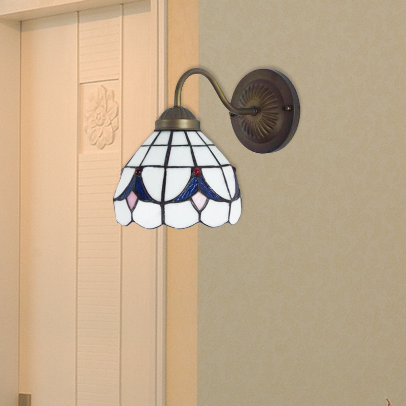 BowLift | 1 Head Flower Wall Light Tiffany White/Blue Glass Wall Mounted Lamp for Bedroom