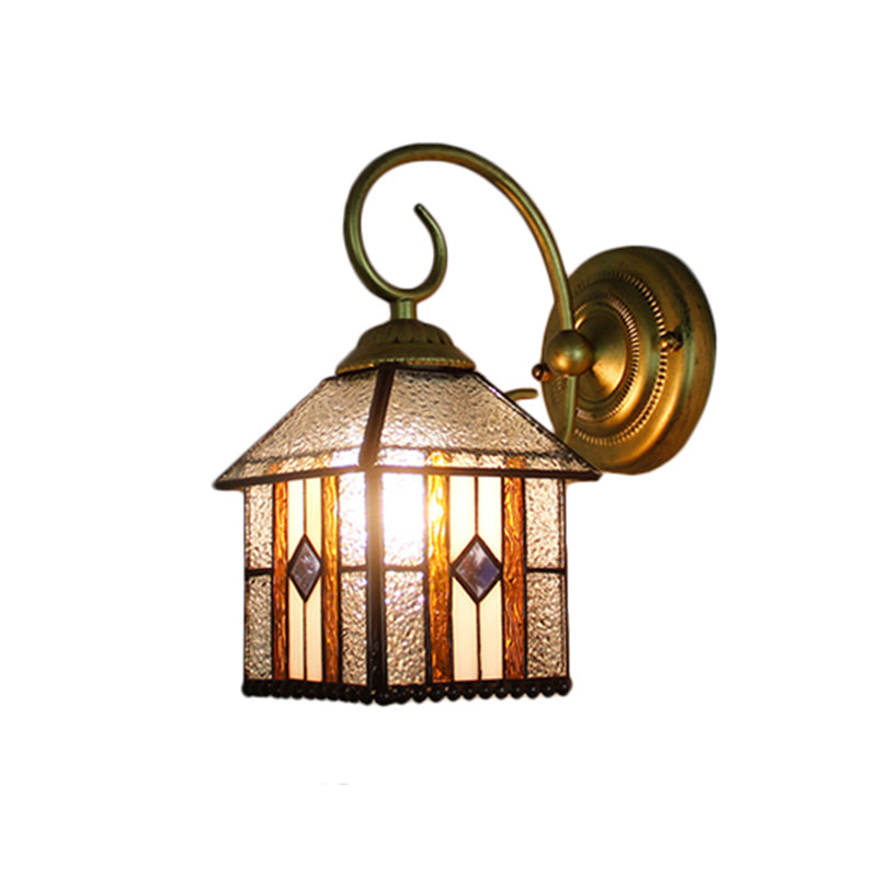 BowLift | Bedroom Hanging House Wall Sconces Art Glass 1 Head Tiffany Creative Wall Lamp with Curved Arm in Brass