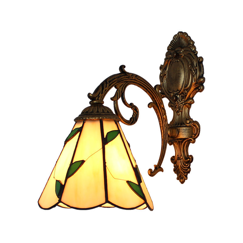 BowLift | Blad Corridor Wall Lamp with Carved Base Glass 1 Light Tiffany Wall Lamp in Beige
