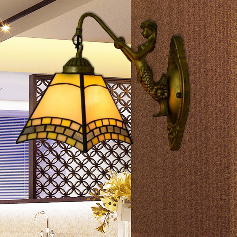 BowLift | 1 head wall lamp Tiffany trapezoid blue glass wall lamp with mermaid backplate