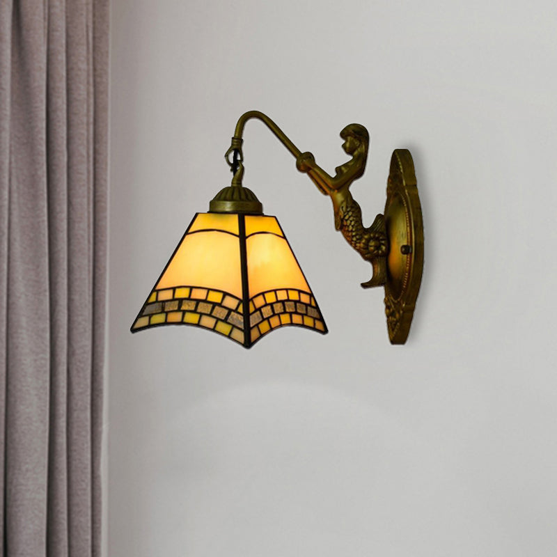 BowLift | 1 head wall lamp Tiffany trapezoid blue glass wall lamp with mermaid backplate