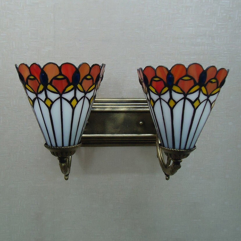 BowLift | Tiffany Vintage Orange Wall Lantern Cone Shade 2 Lights Art Glass Wall Light for Bathroom