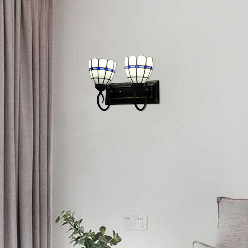 BowLift | Curved Living Room Wall Lamp Art Glass 2 Heads Tiffany Traditional Wall Lamp in White