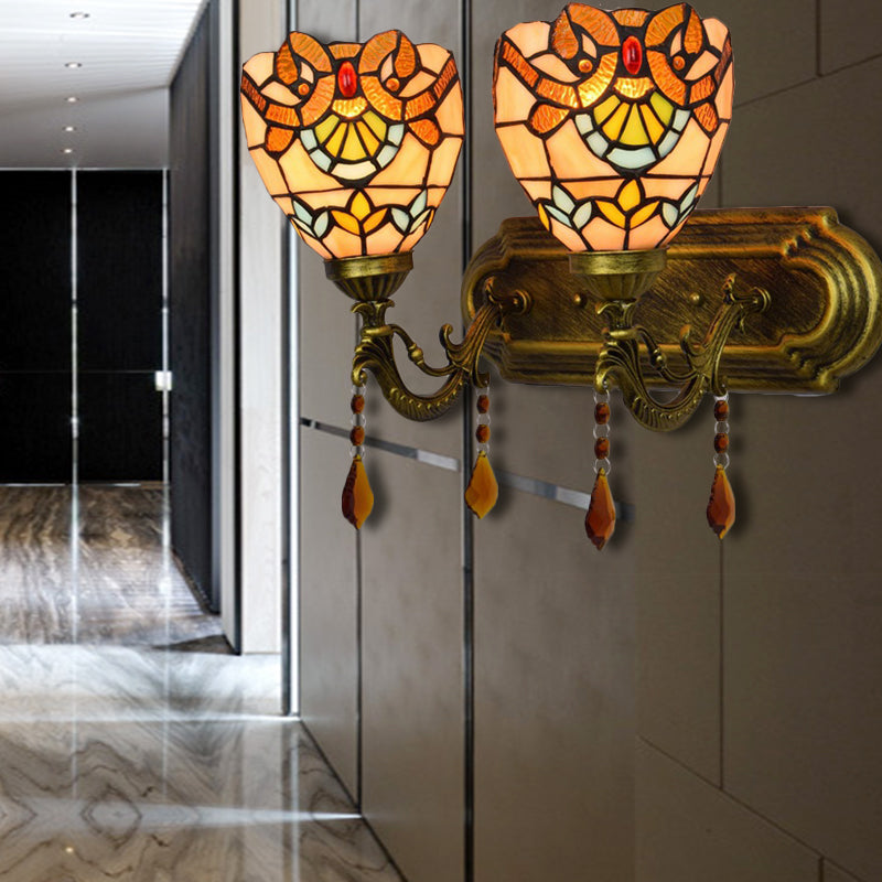 BowLift | Stained Glass Victorian Designed Wall Lamp Bookstore 2 Lights Tiffany Wall Lamp with Agate