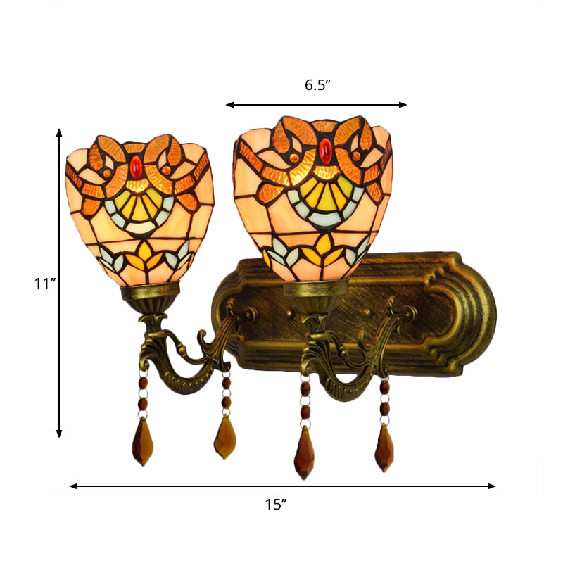 BowLift | Stained Glass Victorian Designed Wall Lamp Bookstore 2 Lights Tiffany Wall Lamp with Agate