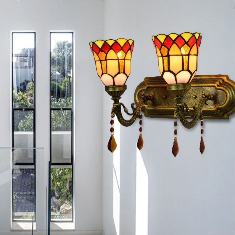 BowLift | Foyer Stair Bell Wall Light with Agate Glass 2 Heads Tiffany Traditional Wall Lighting