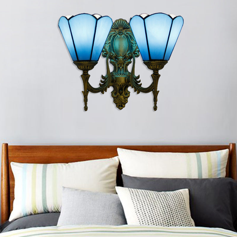 BowLift | Blue Glass Cone Wall Light Traditional Double Wall Mount Light for the Dining Room