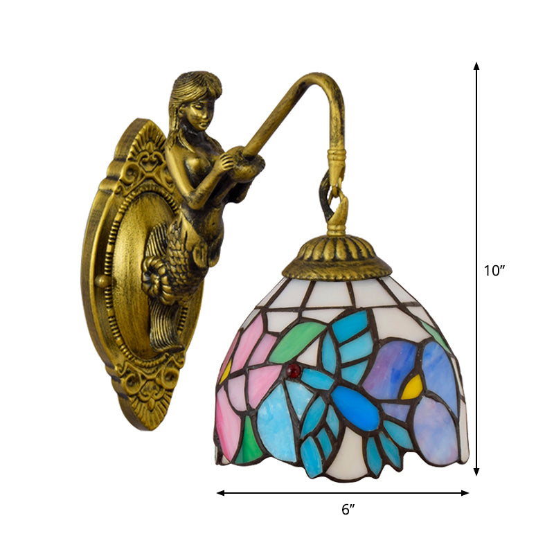 BowLift | Blue-Pink Bowl Wall Lamp Tiffany 1 Head Multicolor Stained Glass Wall Mounted Lamp