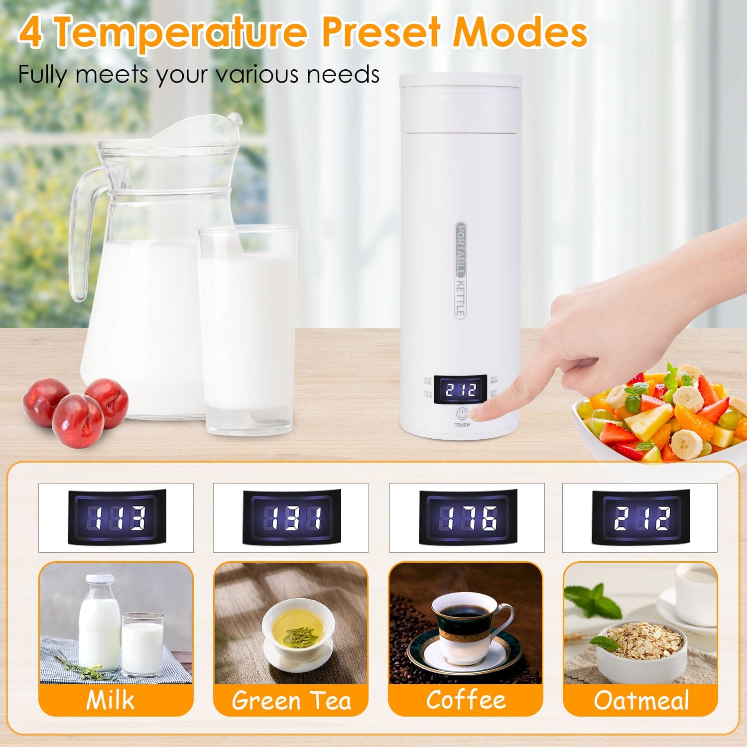 BowLift | 17Oz Stainless Steel Travel Electric Kettle with 4 Temperature Presets