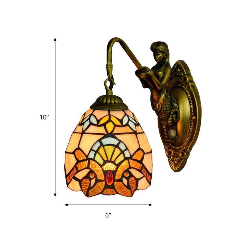 BowLift | Brass Dome Wall Light Tiffany 1 Head Multicolor Glass Window Wall Mounted Light