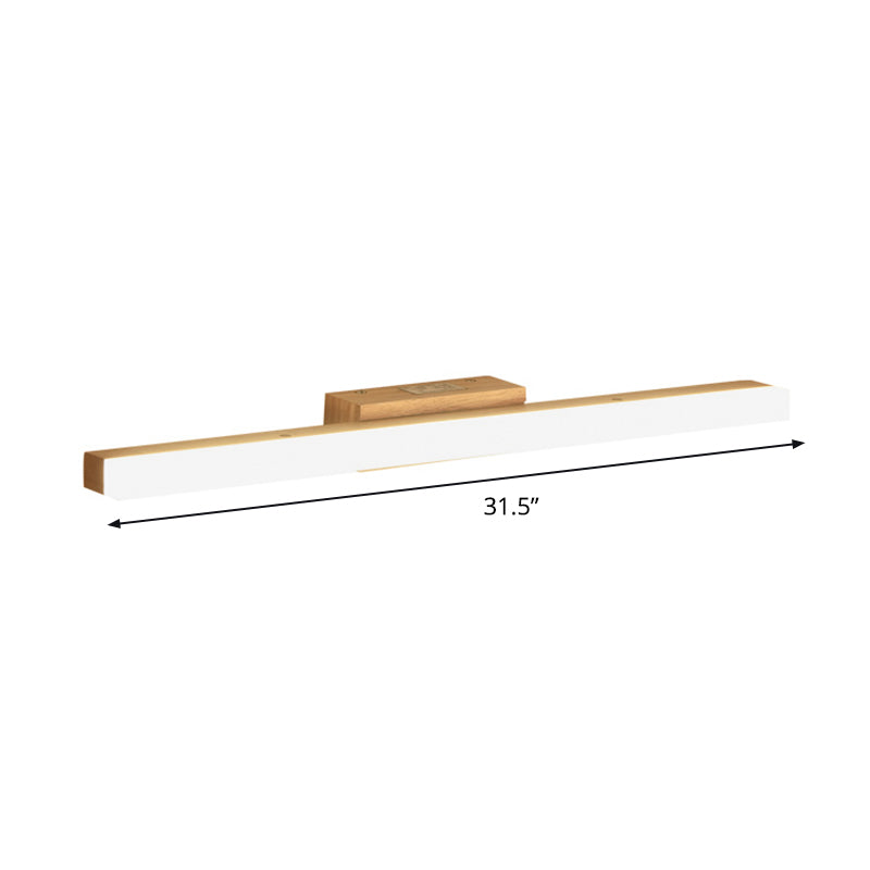 BowLift | Wood Linear Wall Mirror Lighting Minimalist 16"/23.5"/31.5" Width LED Wall Lighting Fixture in Beige