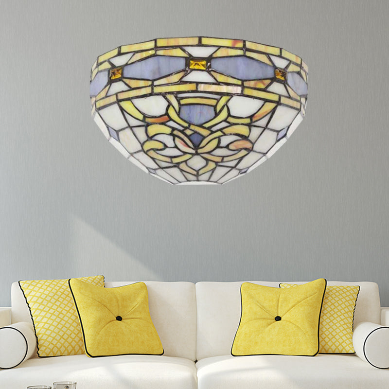 BowLift | Baroque Bowl Wall Lamp Stained Glass 1 Head Wall Mount Light in Purple and Yellow for Staircase