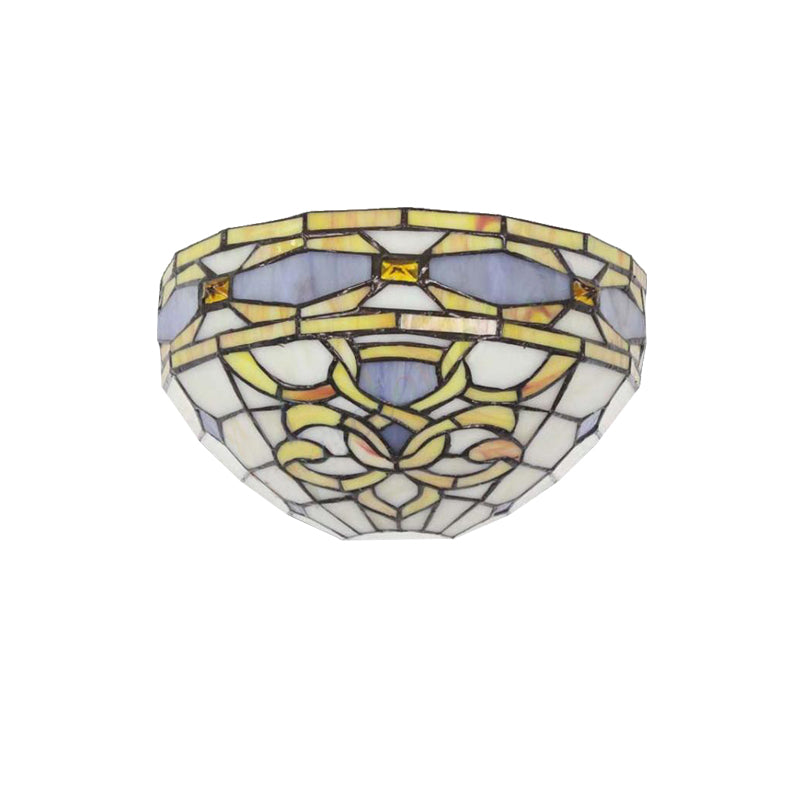BowLift | Baroque Bowl Wall Lamp Stained Glass 1 Head Wall Mount Light in Purple and Yellow for Staircase
