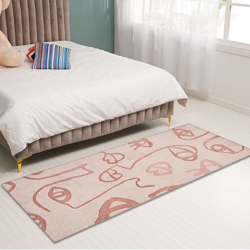 BowLift | Creative Abstract Carpet Red and Pink Modernism Carpet Polyester Pet Friendly Washable Non-Slip Area Rug for Bedroom