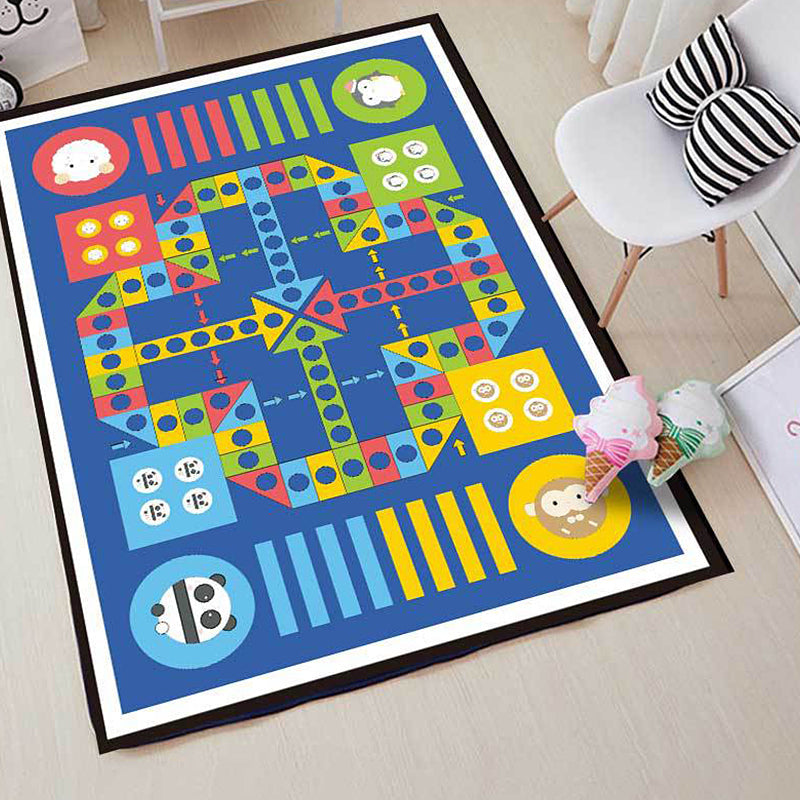 BowLift | Blue Children's Room Carpet Kids Chessboard Pattern Carpet Polyester Washable Non-Slip Backing Pet-Friendly Carpet