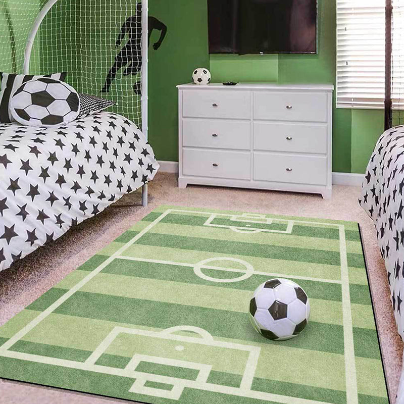 BowLift | Creative Football Field Pattern Rug Green Kids Rug Polyester Pet Friendly Washable Non-slip Area Rug for Decoration