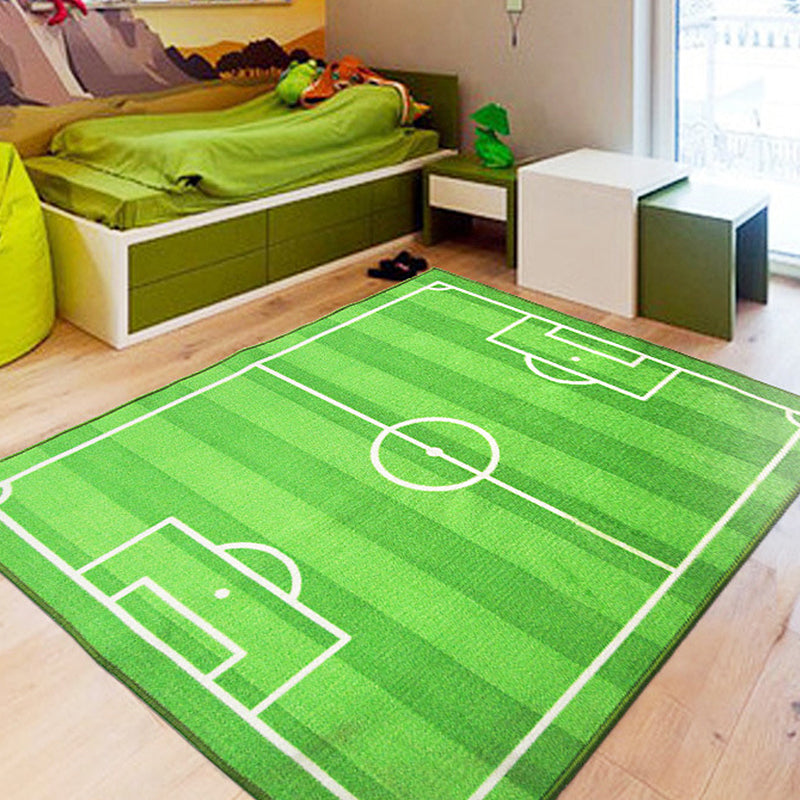 BowLift | Green Soccer Field Pattern Carpet Polyester Kids Carpet Pet Friendly Washable Non-Slip Area Rug for Bedroom