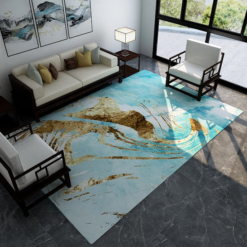 BowLift | Industrial Watercolor Pattern Carpet Blue Polyester Carpet Non-Slip Pet Friendly Washable Area Rug for Bedroom