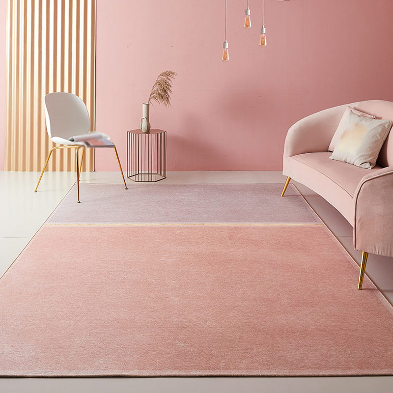 BowLift | Pink Living Room Rug Modernist Color Block Rug Chenille Washable Non-Slip Backing Pet Friendly Rug
