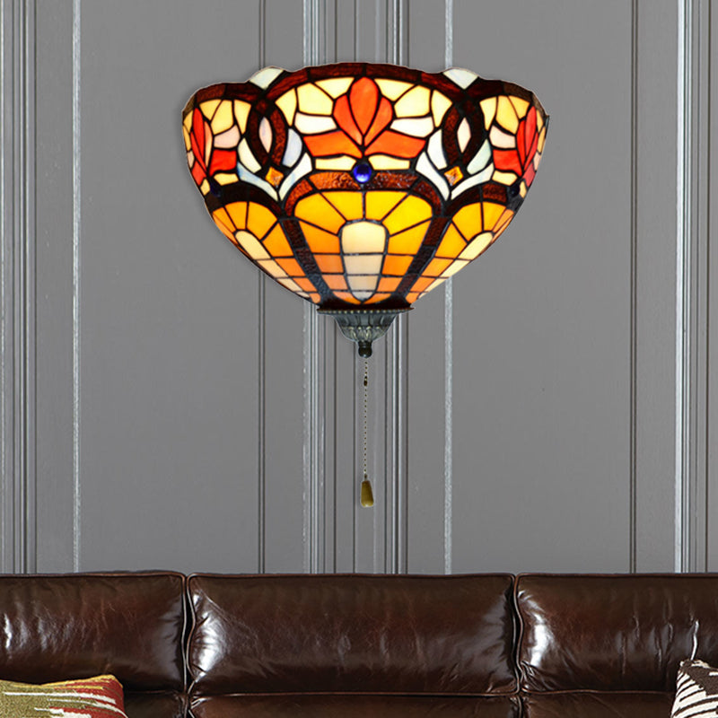 BowLift | Stained Glass Wall Lamp with Flower Pattern and Pull 1 Light Victorian Wall Lamp
