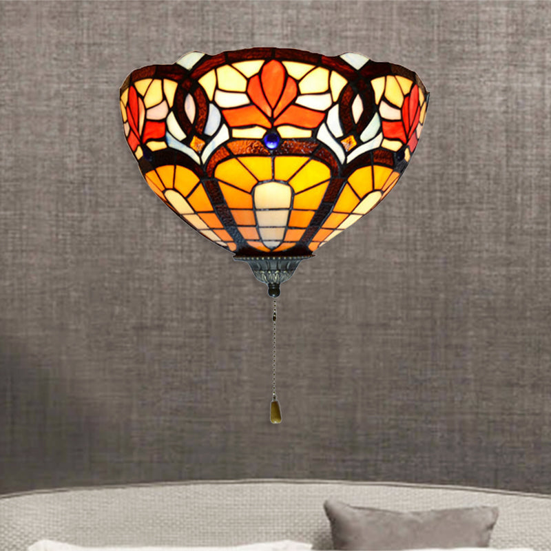 BowLift | Stained Glass Wall Lamp with Flower Pattern and Pull 1 Light Victorian Wall Lamp