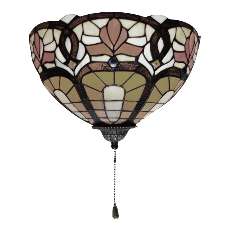 BowLift | Stained Glass Wall Lamp with Flower Pattern and Pull 1 Light Victorian Wall Lamp