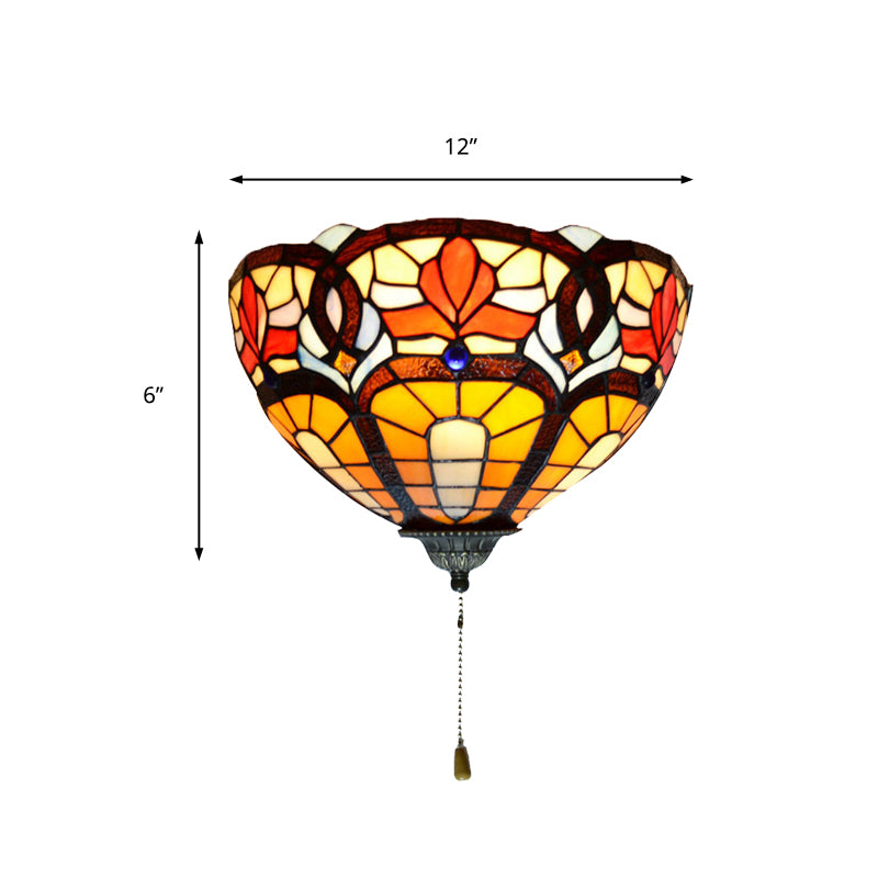 BowLift | Stained Glass Wall Lamp with Flower Pattern and Pull 1 Light Victorian Wall Lamp
