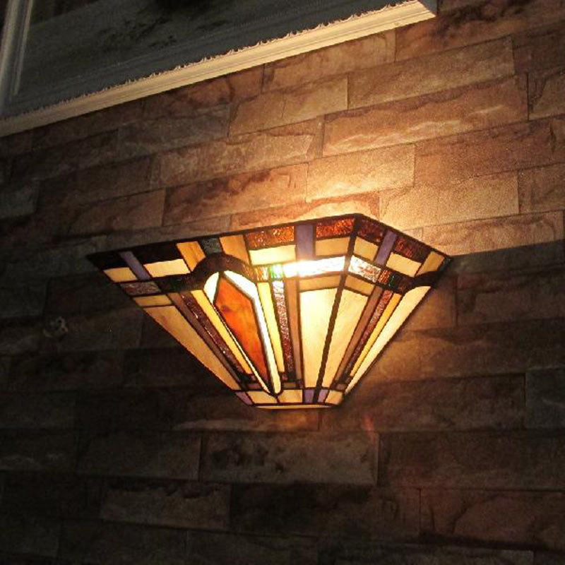 BowLift | 1 Light Geometric Wall Lamp Craftsman Etched Glass Wall Lamp in Brown for Restaurant