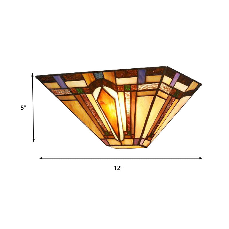 BowLift | 1 Light Geometric Wall Lamp Craftsman Etched Glass Wall Lamp in Brown for Restaurant
