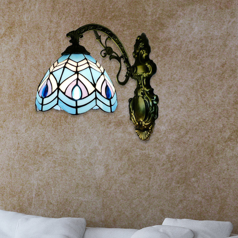 BowLift | Peacock Wall Light Tiffany Style Stained Glass 1 Main Wall Lamp Lighting for Bedroom