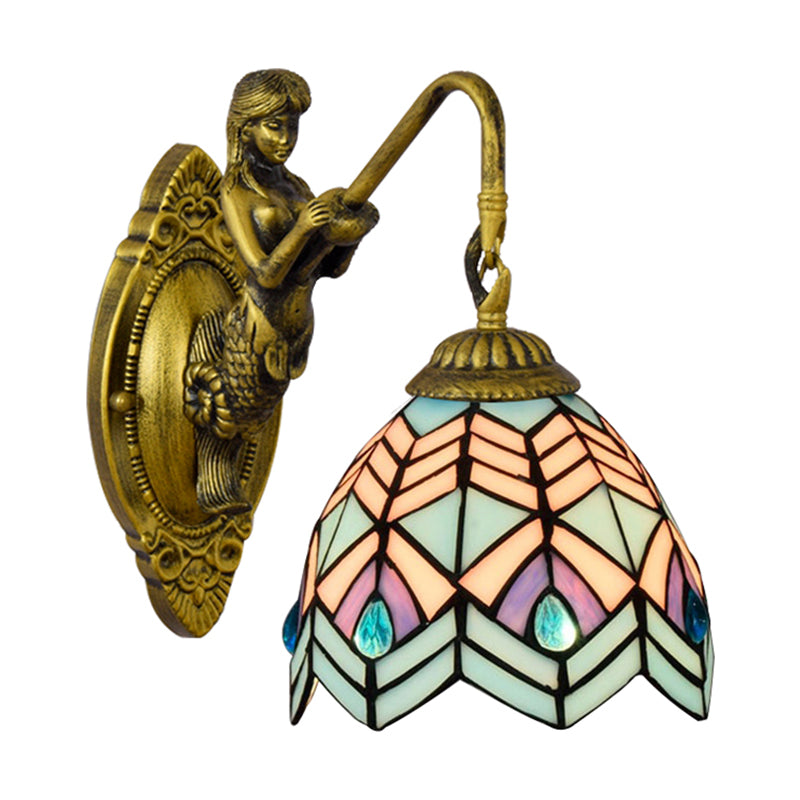 BowLift | Peacock Tail Wall Lamp Tiffany Multicolor Etched Glass 1 Head Antique Brass Wall Mount Lamp