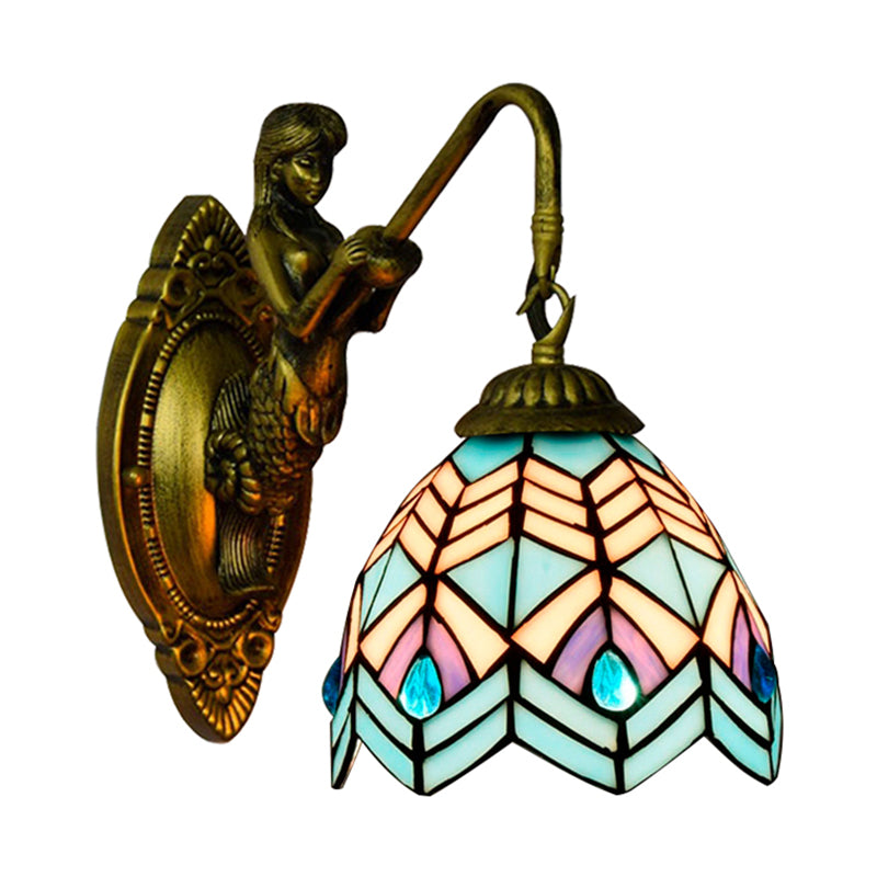 BowLift | Peacock Tail Wall Lamp Tiffany Multicolor Etched Glass 1 Head Antique Brass Wall Mount Lamp