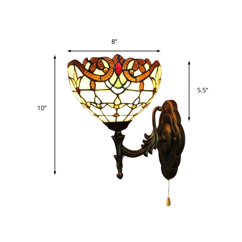 BowLift | Exterior Lighting Lead Glass Bowl with Pull Switch 1 Light Victorian Wall Lamp Lighting for Bedroom