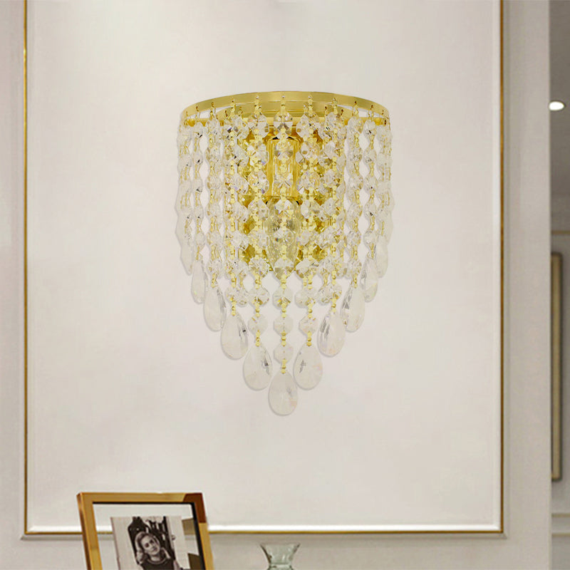 BowLift | 10"/15" W Z tapered wall lamp Vintage Metal 1 Lamp Gold Sconces with Clear Crystal Draping