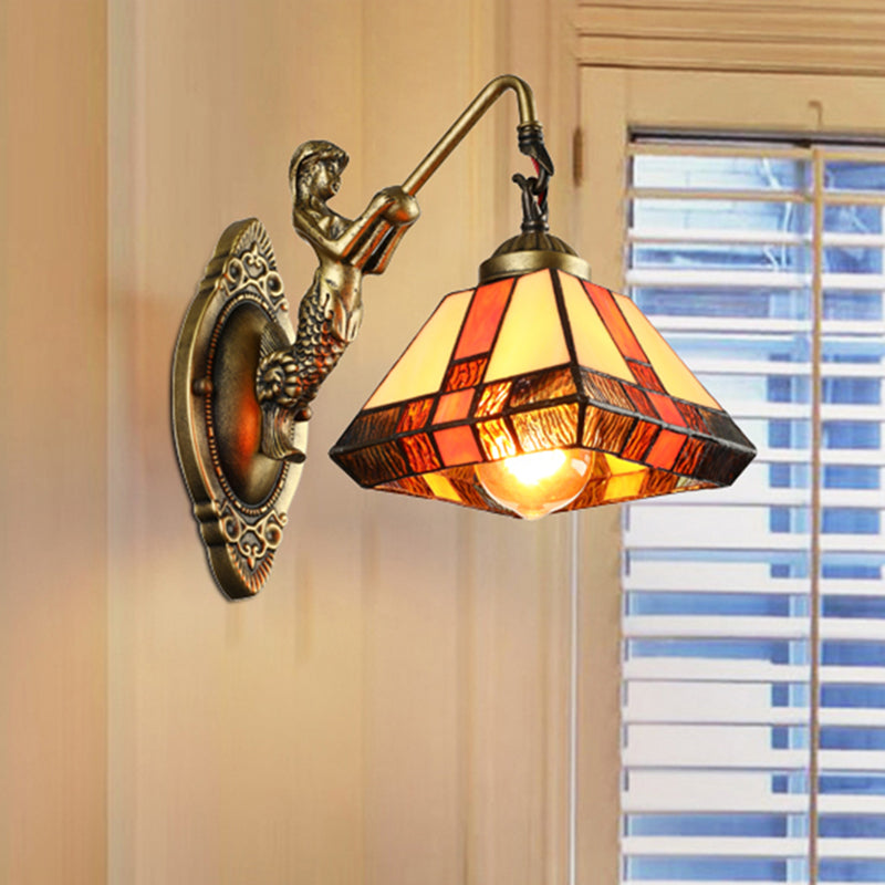 BowLift | 1 Head Wall Mounted Lamp Tiffany Diamond Orange Colored Glass Wall Lamp Light